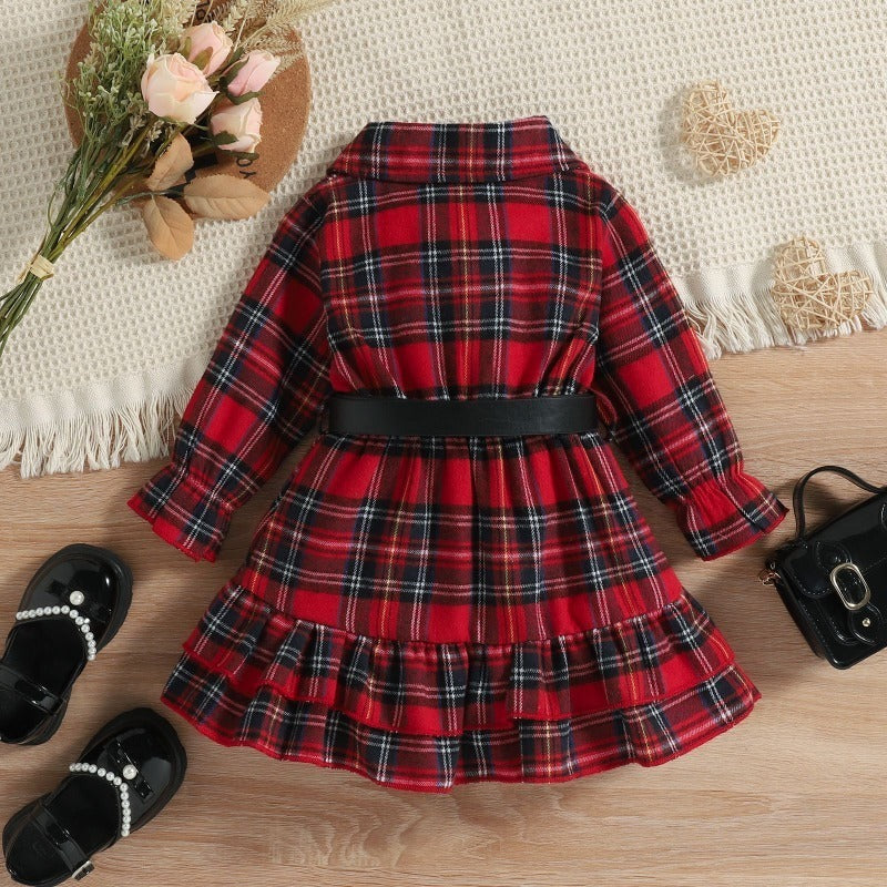 Wholesale Autumn/Winter Christmas Princess English Plaid with Belt Baby Clothes